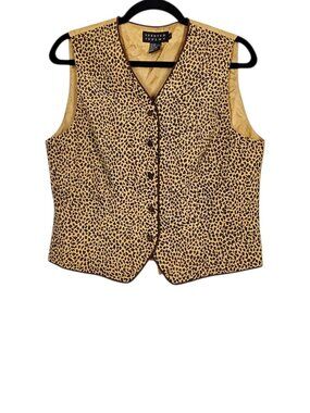Spenser Jeremy Vintage 90s 100% Silk Animal Print Vest Waistcoat Black Brown L